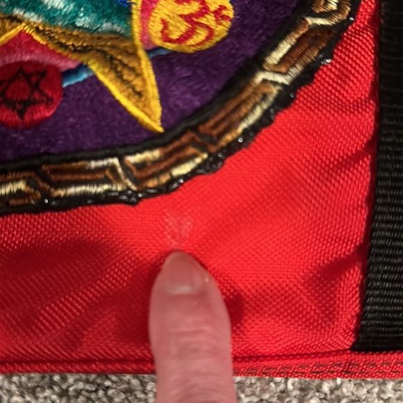 XL fire engine red black coexist Hindu Jewish multi religion yin Yang duffle bag - Picture 12 of 12